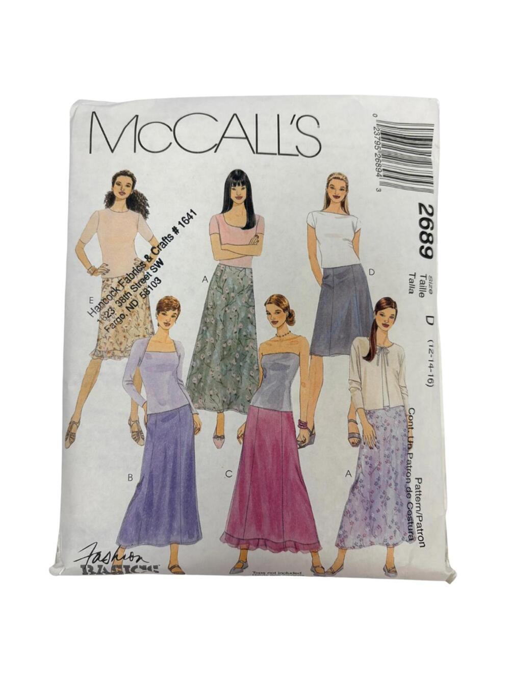 Vintage Y2K McCall's 2689 Skirt Sewing Pattern - As is